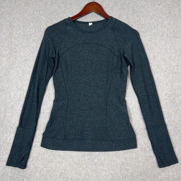 Lululemon Heathered Green Jasper Cypress Kiss Long Sleeve Top Size 4 - Picture 2 of 8